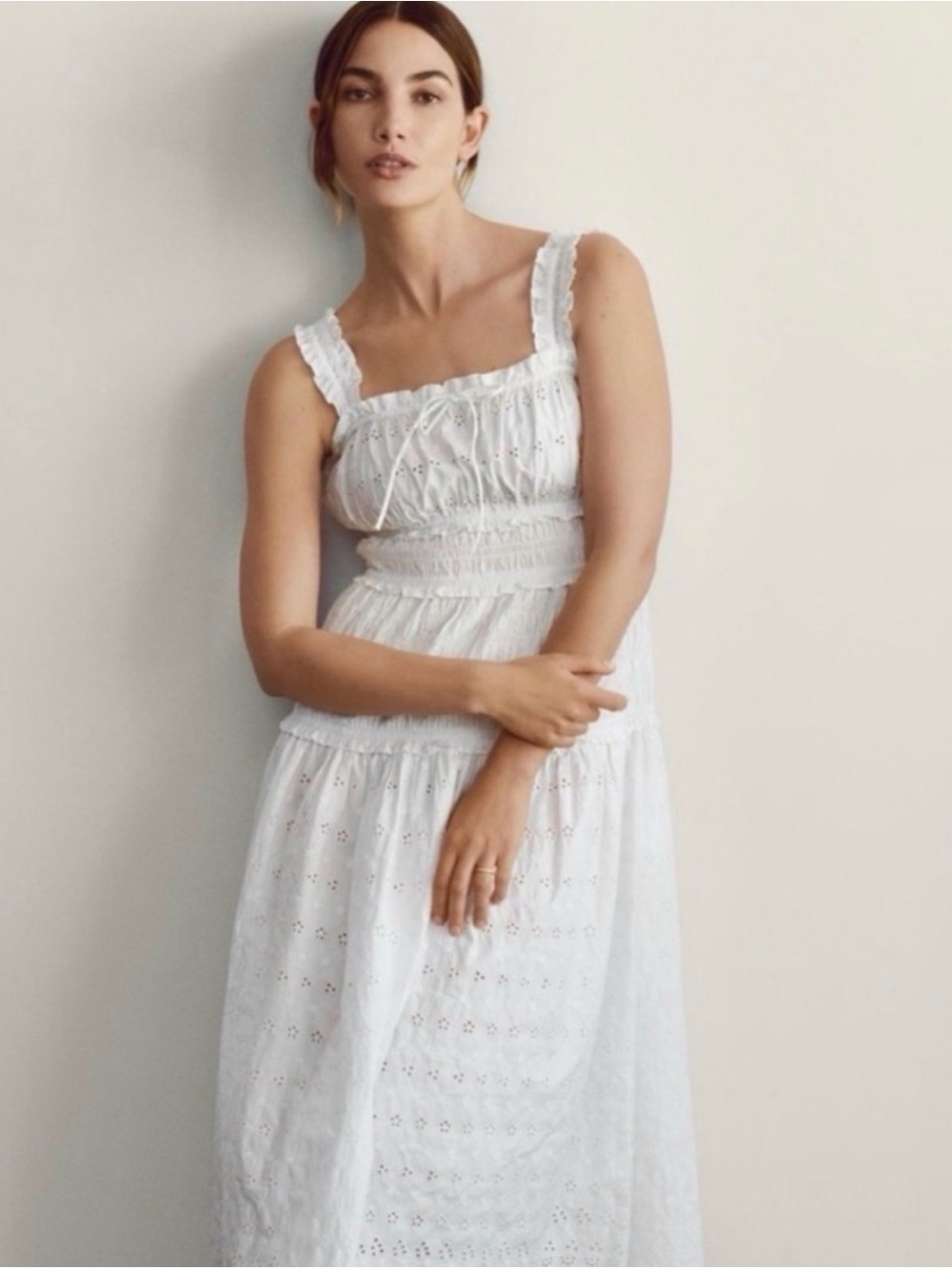 NWT Gap x Doen White Eyelet Smocked Sundress with Ruffled Straps